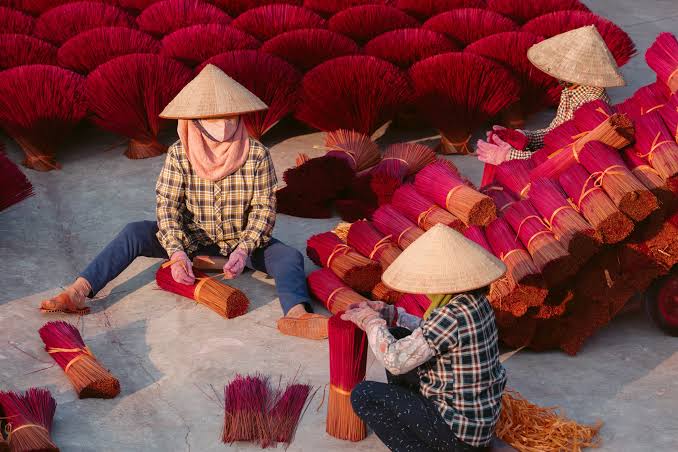 Incense sticks drying in the sun, Quang Phu Cau village